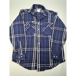 Carhartt S61 Vintage Long Sleeve Heavy Flannel Navy Blue & Black Plaid Shirt  M